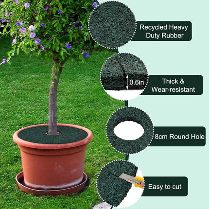2pcs Double Side Rubber Tree Mulch Ring, 12In Heavy Duty Recycled Mat Natural Look Root Protector Reversible Round Ring for Prevent Animal Dig, (Green Brown) Green-2 -.