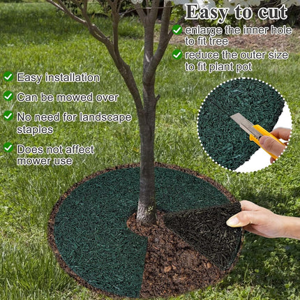2pcs Double Side Rubber Tree Mulch Ring, 12In Heavy Duty Recycled Mat Natural Look Root Protector Reversible Round Ring for Prevent Animal Dig, (Green Brown) Green-2 -.