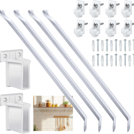 4pcs 12Inch Wire Shelf Brackets Set, Metal White Closet Support Bracket with End & Clips Hidden Wall Shelving Accessories for Shelves Racks (Shelf not Include) - 4 pack end bracket.