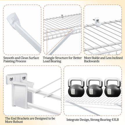 4pcs 12Inch Wire Shelf Brackets Set, Metal White Closet Support Bracket with End & Clips Hidden Wall Shelving Accessories for Shelves Racks (Shelf not Include) - 4 pack end bracket.