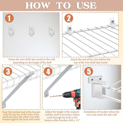 4pcs 12Inch Wire Shelf Brackets Set, Metal White Closet Support Bracket with End & Clips Hidden Wall Shelving Accessories for Shelves Racks (Shelf not Include) - 4 pack end bracket.