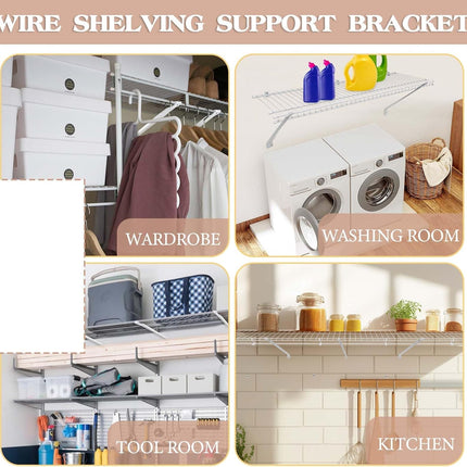 4pcs 12Inch Wire Shelf Brackets Set, Metal White Closet Support Bracket with End & Clips Hidden Wall Shelving Accessories for Shelves Racks (Shelf not Include) - 4 pack end bracket.