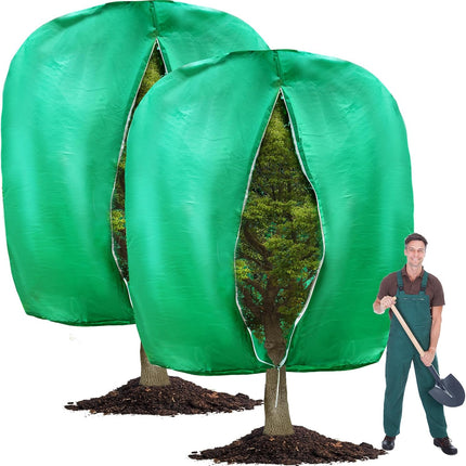 2pcs Huge Plant Covers Freeze Protection, 95"x83" Winter Tree Cover with Zipper Drawstring Thickened Frost Blanket Cloth Outside Plants Wrap Bag Garden for Potted Shrubs Flower Fruit.