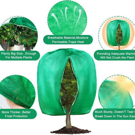2pcs Huge Plant Covers Freeze Protection, 95"x83" Winter Tree Cover with Zipper Drawstring Thickened Frost Blanket Cloth Outside Plants Wrap Bag Garden for Potted Shrubs Flower Fruit.