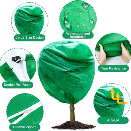 2pcs Huge Plant Covers Freeze Protection, 95"x83" Winter Tree Cover with Zipper Drawstring Thickened Frost Blanket Cloth Outside Plants Wrap Bag Garden for Potted Shrubs Flower Fruit.