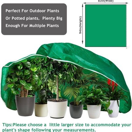 2pcs Huge Plant Covers Freeze Protection, 95"x83" Winter Tree Cover with Zipper Drawstring Thickened Frost Blanket Cloth Outside Plants Wrap Bag Garden for Potted Shrubs Flower Fruit.