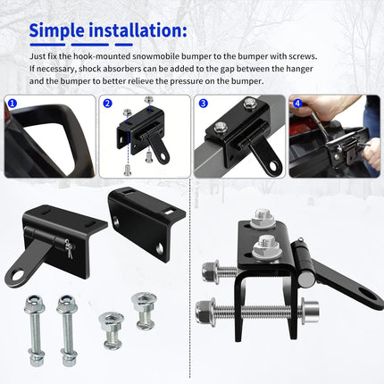 Universal Snowmobile Bumper Hitch Tongue Type Tow Carrier Compatible with Ski Doo Polaris REV Arctic Cat Yamaha and More, Adjustable Heavy-Duty Steel Sled Trailer Towing Hook -.