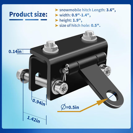 Universal Snowmobile Bumper Hitch Tongue Type Tow Carrier Compatible with Ski Doo Polaris REV Arctic Cat Yamaha and More, Adjustable Heavy-Duty Steel Sled Trailer Towing Hook -.