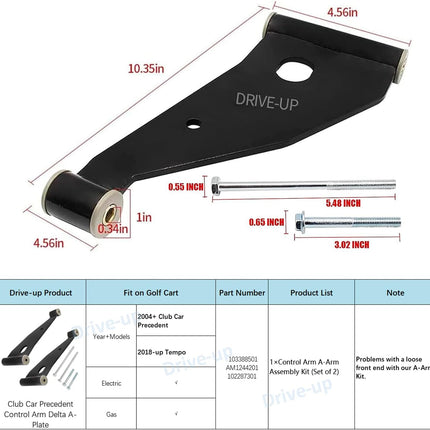 Control Arm Delta A-Plate for 2004+ Club Car Precedent & 2018-up Tempo Golf Carts 102287301/103388501 (Control A-Arm Kit) -.