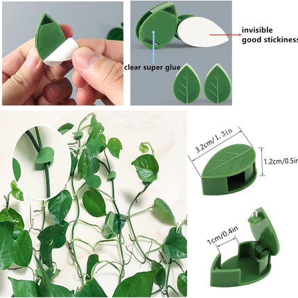 60 Pcs Plant Climbing Wall Fixture Clips Acrylic Self-Adhesive Sticker Fixer Vine Traction Invisible Holder Green Leaf Vines Hook Fixing Clip Indoor Outdoor Decoration - 60PCS.