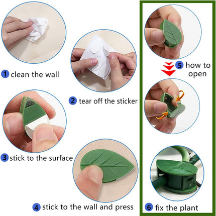 60 Pcs Plant Climbing Wall Fixture Clips Acrylic Self-Adhesive Sticker Fixer Vine Traction Invisible Holder Green Leaf Vines Hook Fixing Clip Indoor Outdoor Decoration - 60PCS.