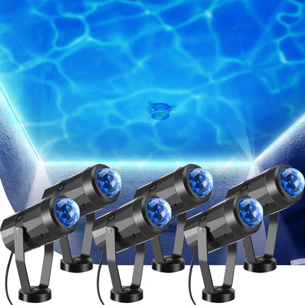 6 Pcs Water Effect Projector Light Winter LED Ocean Wave Night Rotating Room 360 Degree Lamp Lighting for Bedroom Under Sea Wedding Party Decoration (Blue) -.