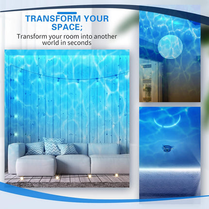 6 Pcs Water Effect Projector Light Winter LED Ocean Wave Night Rotating Room 360 Degree Lamp Lighting for Bedroom Under Sea Wedding Party Decoration (Blue) -.
