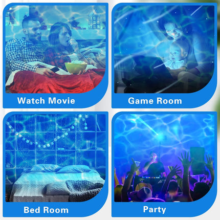 6 Pcs Water Effect Projector Light Winter LED Ocean Wave Night Rotating Room 360 Degree Lamp Lighting for Bedroom Under Sea Wedding Party Decoration (Blue) -.