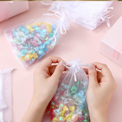 100 Pcs Sheer Organza Bags Wedding Favor Mesh Drawstring Thank You Gift Bag for Guests Candy Favors, Bridal Shower, Anniversary, Birthday(4 x 6 Inch,White) White 1 Count (Pack of 100).