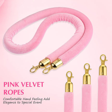 4 Pieces Pink Velvet Stanchion Rope 5 Feet Ropes with Gold Clasps for Party Hotels Wedding Movie Theaters Grand Openings Crowd Control Barrier Supplies -.