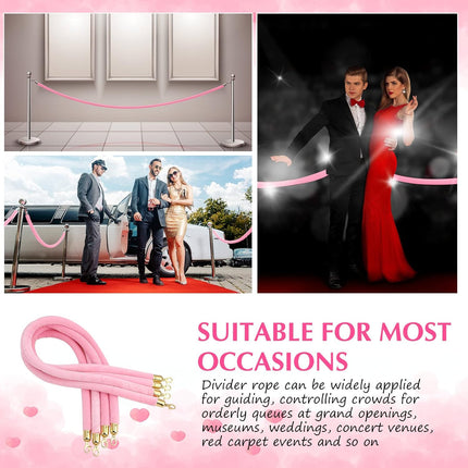 4 Pieces Pink Velvet Stanchion Rope 5 Feet Ropes with Gold Clasps for Party Hotels Wedding Movie Theaters Grand Openings Crowd Control Barrier Supplies -.