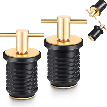 2 Pcs T-Handle Boat Drain Plug Brass Snap for Marine 1 Inch -.