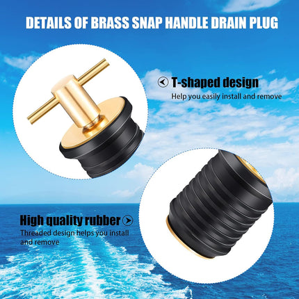 2 Pcs T-Handle Boat Drain Plug Brass Snap for Marine 1 Inch -.