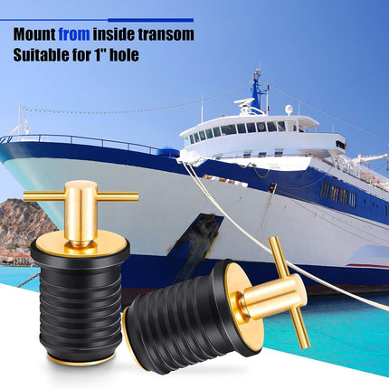 2 Pcs T-Handle Boat Drain Plug Brass Snap for Marine 1 Inch -.