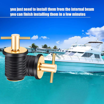2 Pcs T-Handle Boat Drain Plug Brass Snap for Marine 1 Inch -.
