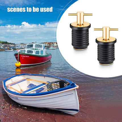 2 Pcs T-Handle Boat Drain Plug Brass Snap for Marine 1 Inch -.