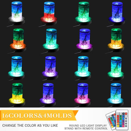 4 Pieces Wood LED Display Light Base Crystal Stand Remote Control Round 16 Lighting Modes Wooden Lighted Holder Colorful Pedestal for Glass Resin Ball(Black) black -.
