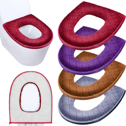 4 Pcs Toilet Seat Covers Pads for Bathroom Comfortable Cushion Cover Soft Thicker Warmer Washable Pad with Zipper Home Reusable(Modern,Gray, Violet, Red, Brown) Gray, Brown Modern.