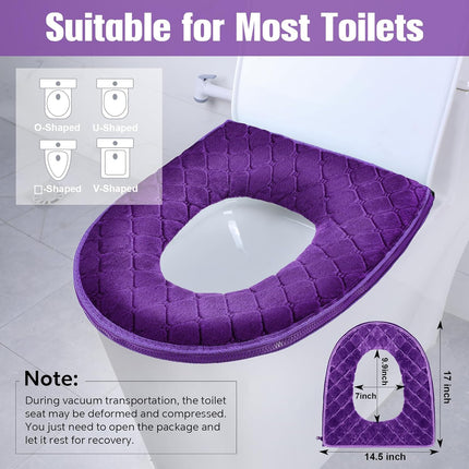 4 Pcs Toilet Seat Covers Pads for Bathroom Comfortable Cushion Cover Soft Thicker Warmer Washable Pad with Zipper Home Reusable(Modern,Gray, Violet, Red, Brown) Gray, Brown Modern.