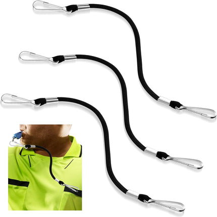 3 Pcs Whistle Lanyard Double Clip Lightweight and Sturdy Nylon with Metal for Coach Wrestling Referee School Football Basketball Team Class Competition Training, Black -.