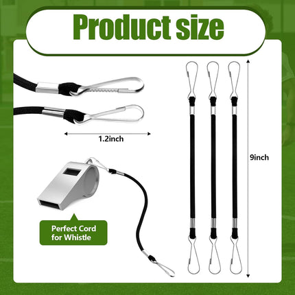 3 Pcs Whistle Lanyard Double Clip Lightweight and Sturdy Nylon with Metal for Coach Wrestling Referee School Football Basketball Team Class Competition Training, Black -.