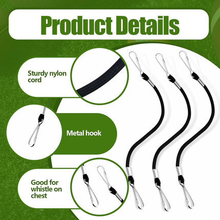 3 Pcs Whistle Lanyard Double Clip Lightweight and Sturdy Nylon with Metal for Coach Wrestling Referee School Football Basketball Team Class Competition Training, Black -.