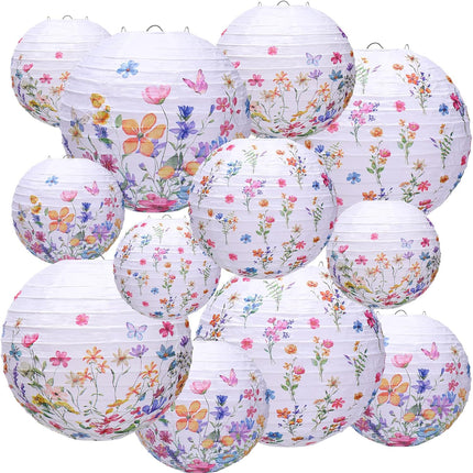 12 Pcs Wildflower Paper Lantern Set Floral Party Decorations Flower Round Lanterns Kit for Spring Baby Shower Bridal Wedding Birthday Tea Supplies -.