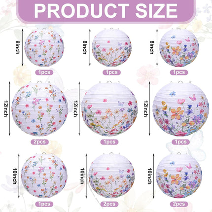 12 Pcs Wildflower Paper Lantern Set Floral Party Decorations Flower Round Lanterns Kit for Spring Baby Shower Bridal Wedding Birthday Tea Supplies -.