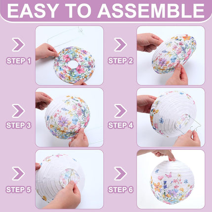 12 Pcs Wildflower Paper Lantern Set Floral Party Decorations Flower Round Lanterns Kit for Spring Baby Shower Bridal Wedding Birthday Tea Supplies -.