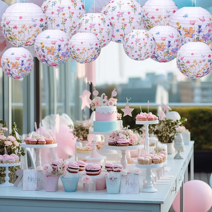 12 Pcs Wildflower Paper Lantern Set Floral Party Decorations Flower Round Lanterns Kit for Spring Baby Shower Bridal Wedding Birthday Tea Supplies -.