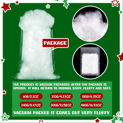 Fake Snow Decor Artificial Fluffy Fiber Stuffing White for Tree Covering Home and Party Decorations(480 G) - 480 G.