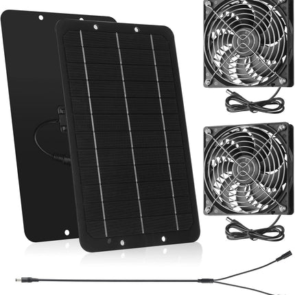 Solar Powered Fan Panel Dual Fans Kit 10w 12v Exhaust Outdoor Waterproof for Greenhouse Chicken Coop Pet House Sheds Window(1 Set) -.