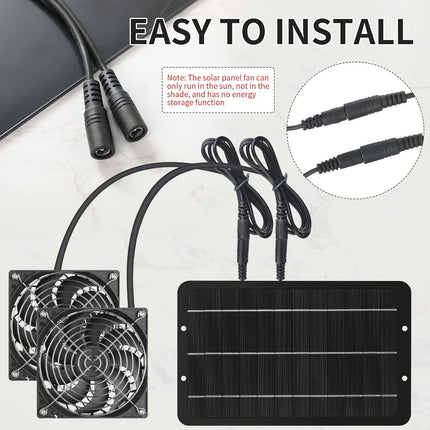 Solar Powered Fan Panel Dual Fans Kit 10w 12v Exhaust Outdoor Waterproof for Greenhouse Chicken Coop Pet House Sheds Window(1 Set) -.