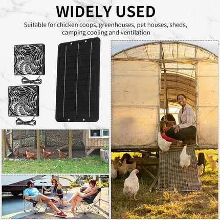 Solar Powered Fan Panel Dual Fans Kit 10w 12v Exhaust Outdoor Waterproof for Greenhouse Chicken Coop Pet House Sheds Window(1 Set) -.