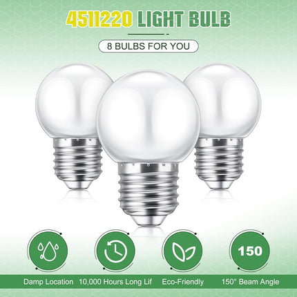 LED Night Light Bulb 1 Watt Low Wattage Bulbs 7.5 Equivalent 4511220 Lighting S11 White Lightbulb Small Globe with E26 Medium Base G45 2700k Not Dimmable for Outdoor Christmas, 8 Pieces -.