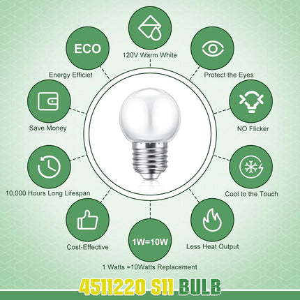LED Night Light Bulb 1 Watt Low Wattage Bulbs 7.5 Equivalent 4511220 Lighting S11 White Lightbulb Small Globe with E26 Medium Base G45 2700k Not Dimmable for Outdoor Christmas, 8 Pieces -.