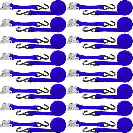 16 Pcs Cambuckle Tie Down Straps 1763lbs Break Strength Securing 1'' x 15 ft Downs with S Hook for Motorcycle, Kayak, Car, Truck, Boat Moving, Cargo(Blue) Blue -.