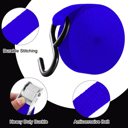 16 Pcs Cambuckle Tie Down Straps 1763lbs Break Strength Securing 1'' x 15 ft Downs with S Hook for Motorcycle, Kayak, Car, Truck, Boat Moving, Cargo(Blue) Blue -.