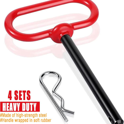 4 Pcs 3/8 x Inch Handle Hitch Pin for Tractor Trailer and Clip Tow Accessories Farm,Tractor,Turn Mower, Towing Cargo, Boat, RV, Car, Truck, Bike, ATV(Red) Red -.