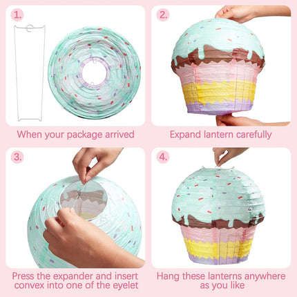 6 Pieces 12 Inches Large Candyland Cupcake Party Decoration Halloween Donut Lanterns Ice Cream Decor Dessert Candy Sweet for Wedding Baby Shower Birthday Supply -.