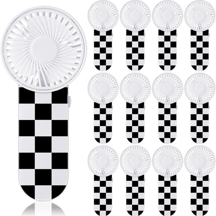 12 Pcs Race Car Party Favors Portable Fan Bulk Mini Handheld Personal Fans Checkered Black and White for Team Gift Travel Summer Outdoor Decorations -.