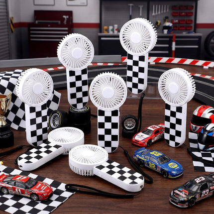 12 Pcs Race Car Party Favors Portable Fan Bulk Mini Handheld Personal Fans Checkered Black and White for Team Gift Travel Summer Outdoor Decorations -.