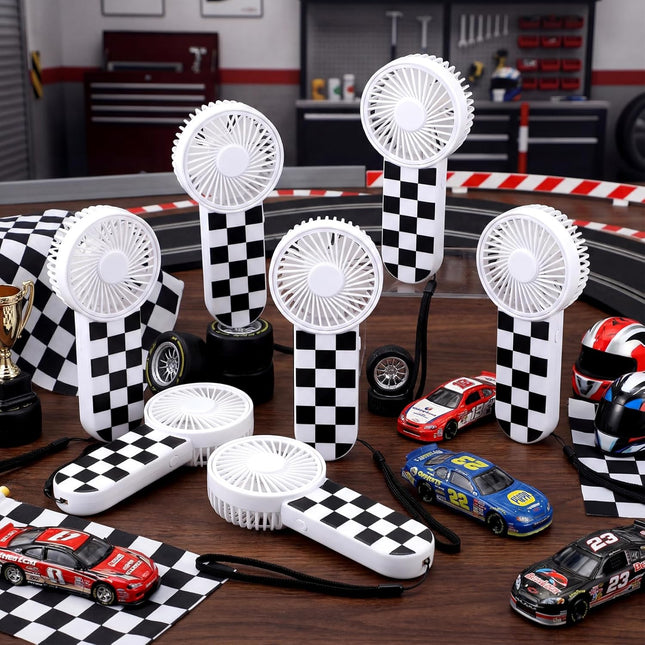 12 Pcs Race Car Party Favors Portable Fan Bulk Mini Handheld Personal Fans Checkered Black and White for Team Gift Travel Summer Outdoor Decorations -.