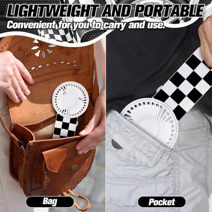 12 Pcs Race Car Party Favors Portable Fan Bulk Mini Handheld Personal Fans Checkered Black and White for Team Gift Travel Summer Outdoor Decorations -.